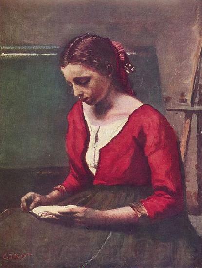 Jean-Baptiste-Camille Corot Lesendes Madchen in rotem Trikot